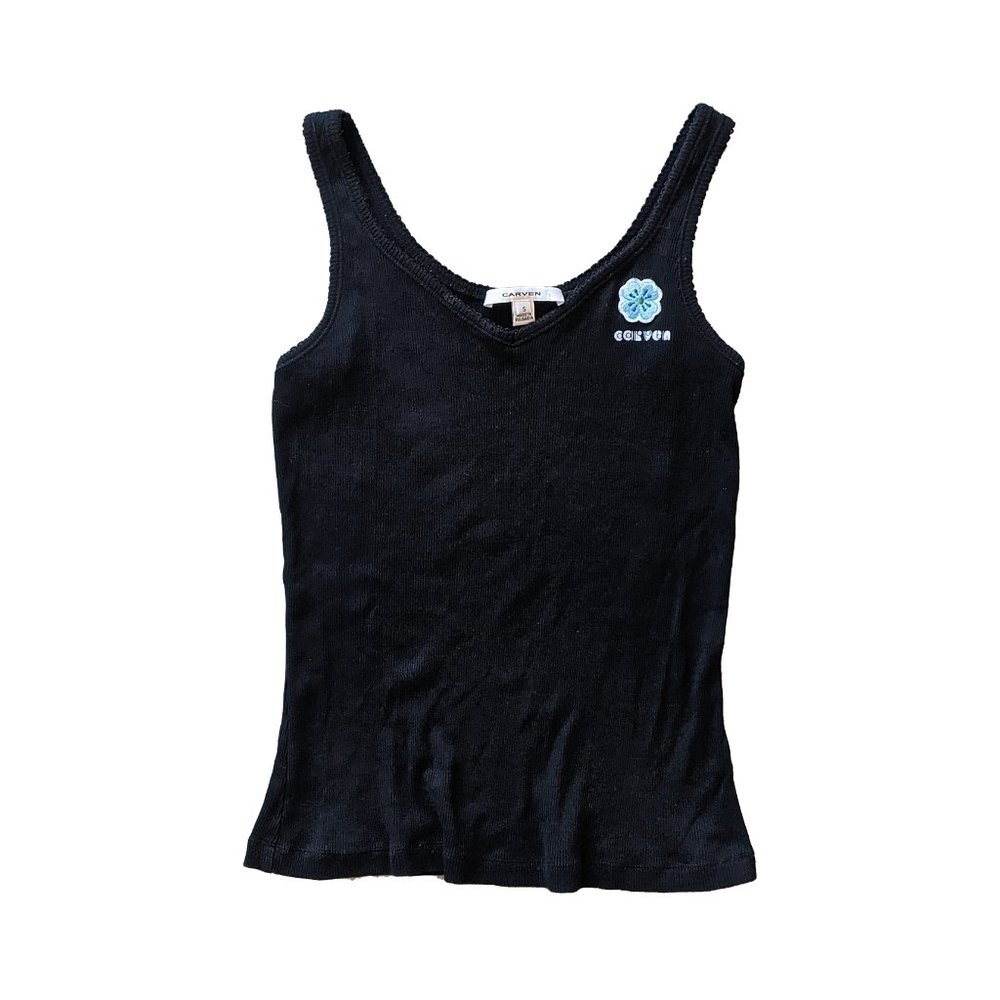 Carven Embroidered Black Flower Tank Top